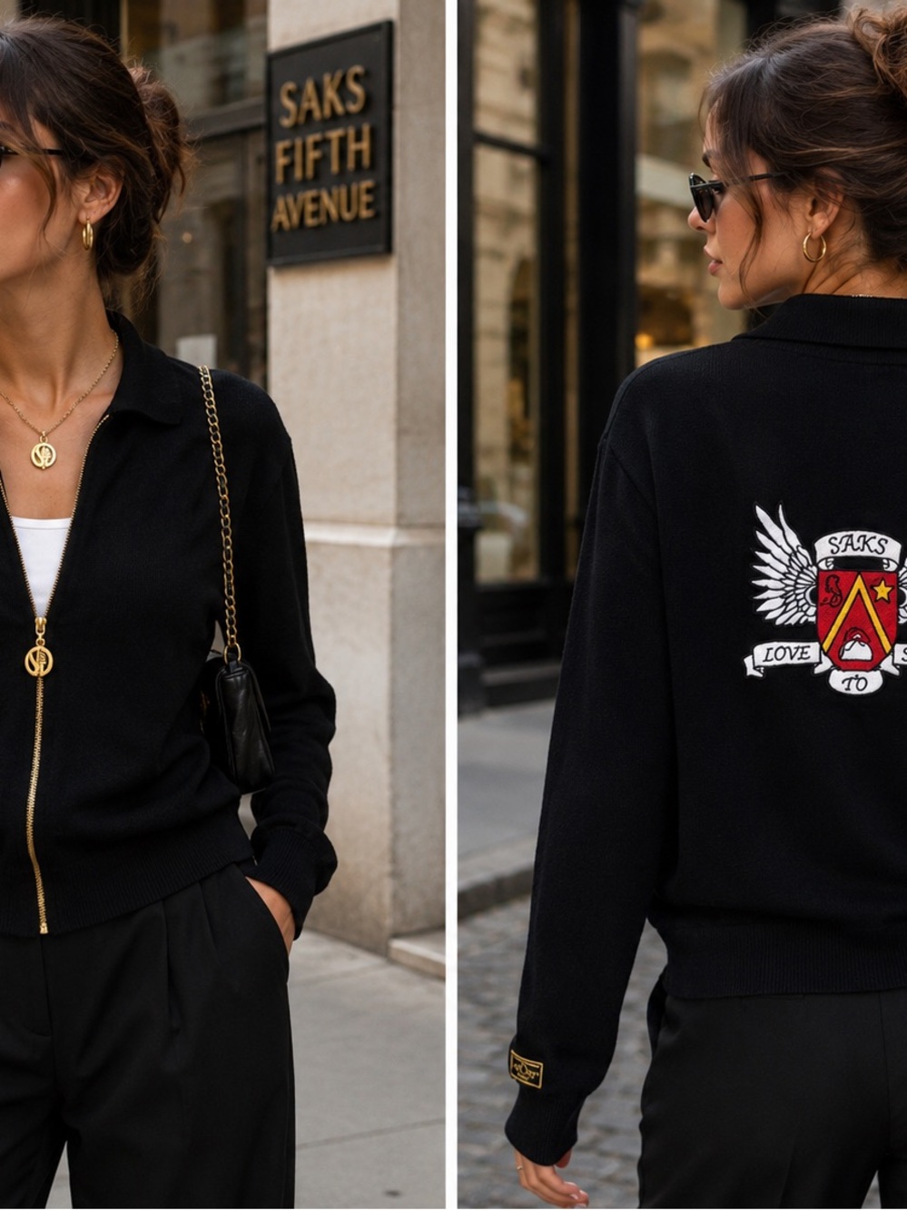 St. John Sport x Saks Fifth Avenue Knit Zip Jacket M USA Gold Logo RARE Vintage